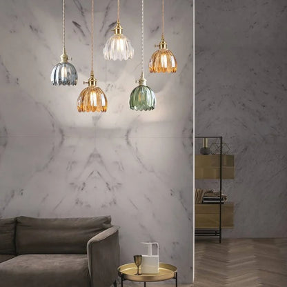 Japanese Retro Glass Flower Pendant Light – Elegant Vintage Hanging Lamp