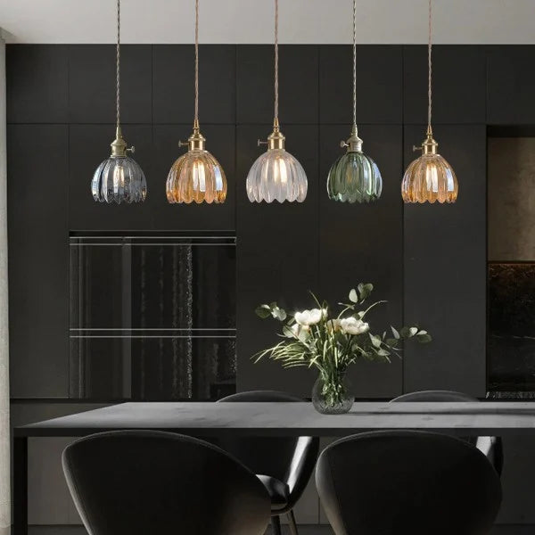 Japanese Retro Glass Flower Pendant Light – Elegant Vintage Hanging Lamp