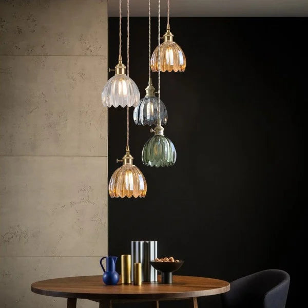Japanese Retro Glass Flower Pendant Light – Elegant Vintage Hanging Lamp