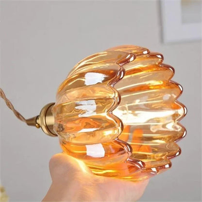Japanese Retro Glass Flower Pendant Light – Elegant Vintage Hanging Lamp