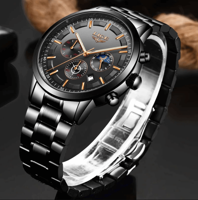 Military Black Steel Watch – Elegant Stainless Steel Men’s Wristwatch with Waterproof Design
