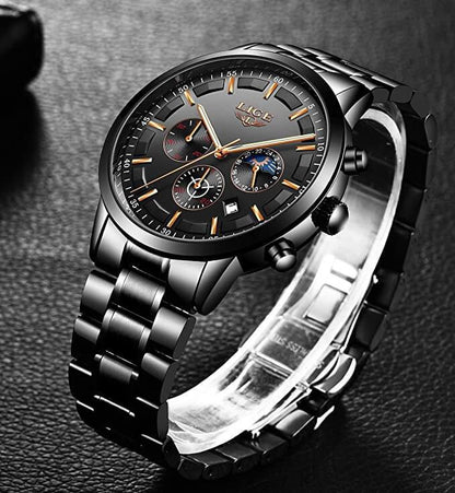 Military Black Steel Watch – Elegant Stainless Steel Men’s Wristwatch with Waterproof Design