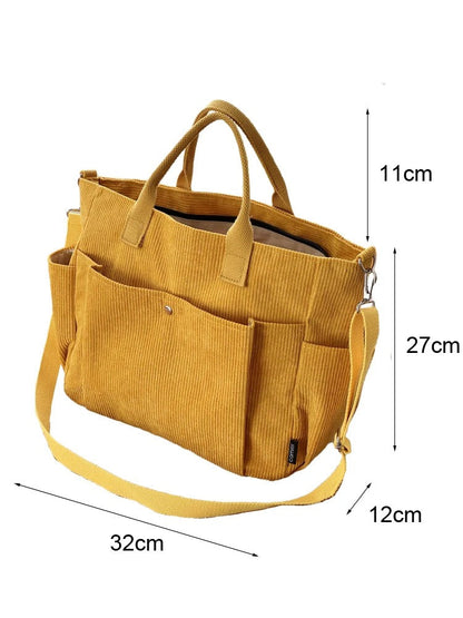 Cream Corduroy Shoulder Bag with Adjustable Strap