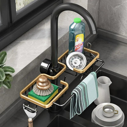 Sink Caddy with Drip Tray – Space-Saving Kitchen Tap Organiser for Sponges & Soap