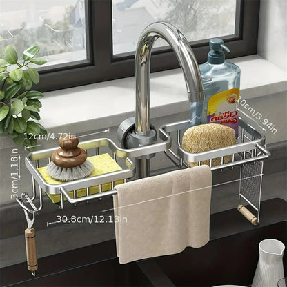 Sink Caddy with Drip Tray – Space-Saving Kitchen Tap Organiser for Sponges & Soap