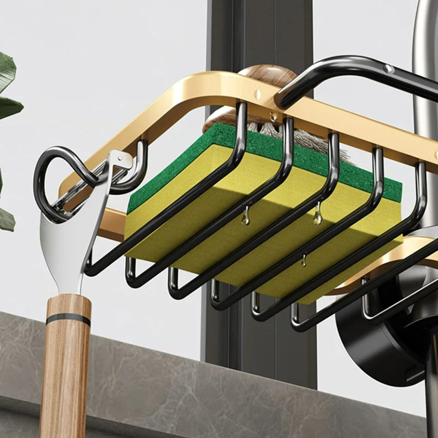 Sink Caddy with Drip Tray – Space-Saving Kitchen Tap Organiser for Sponges & Soap