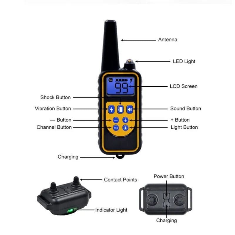 Rechargeable Waterproof Anti-Bark Dog Collar with Remote Control – 500m Range Training Collar