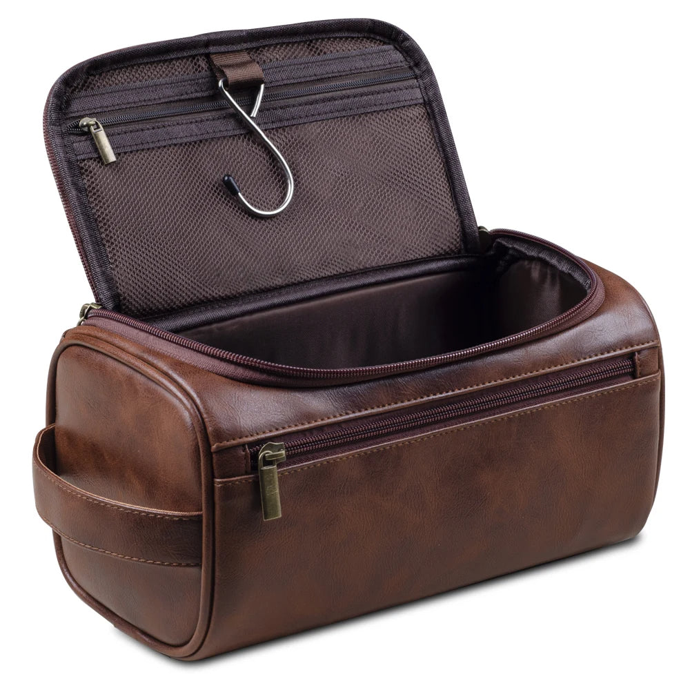 Premium Leather Toiletry Bag for Men – Waterproof Hanging Travel Wash Bag