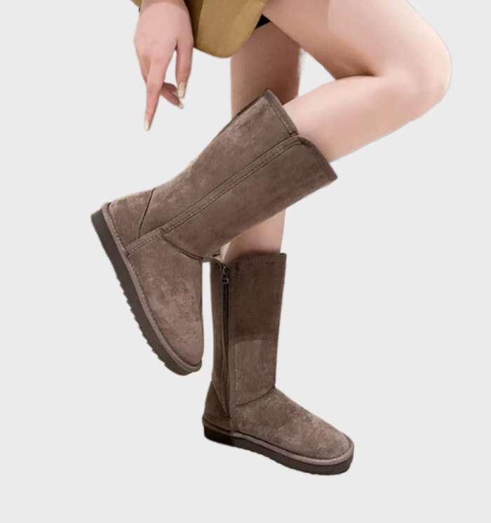 Nina | Warm & Waterproof Suede Sheepskin Boots with Side Zipper