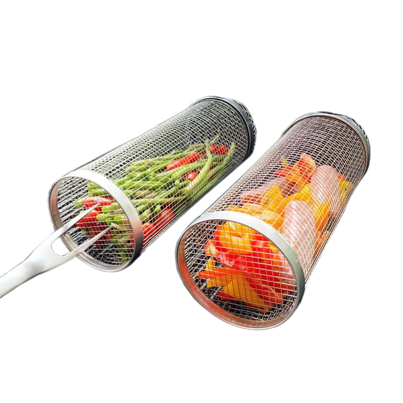 Stainless Steel Rolling BBQ Grill Basket – Rotating Design for Perfectly Grilled Food
