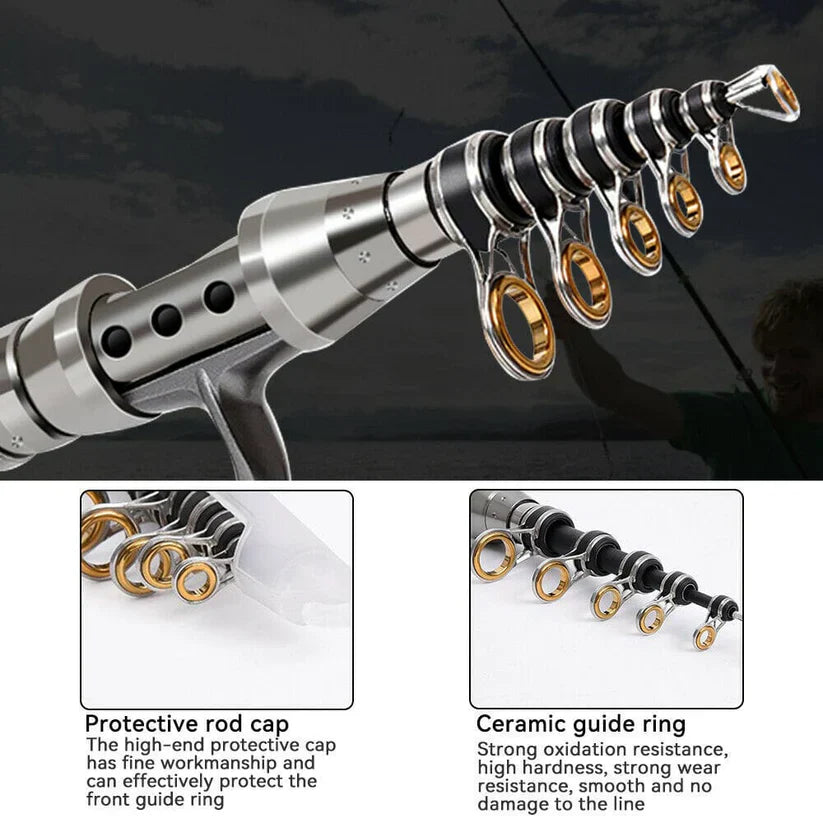 Carbon Fibre Telescopic Fishing Rod & Reel Set – Portable Fishing Kit for Sea & Freshwater