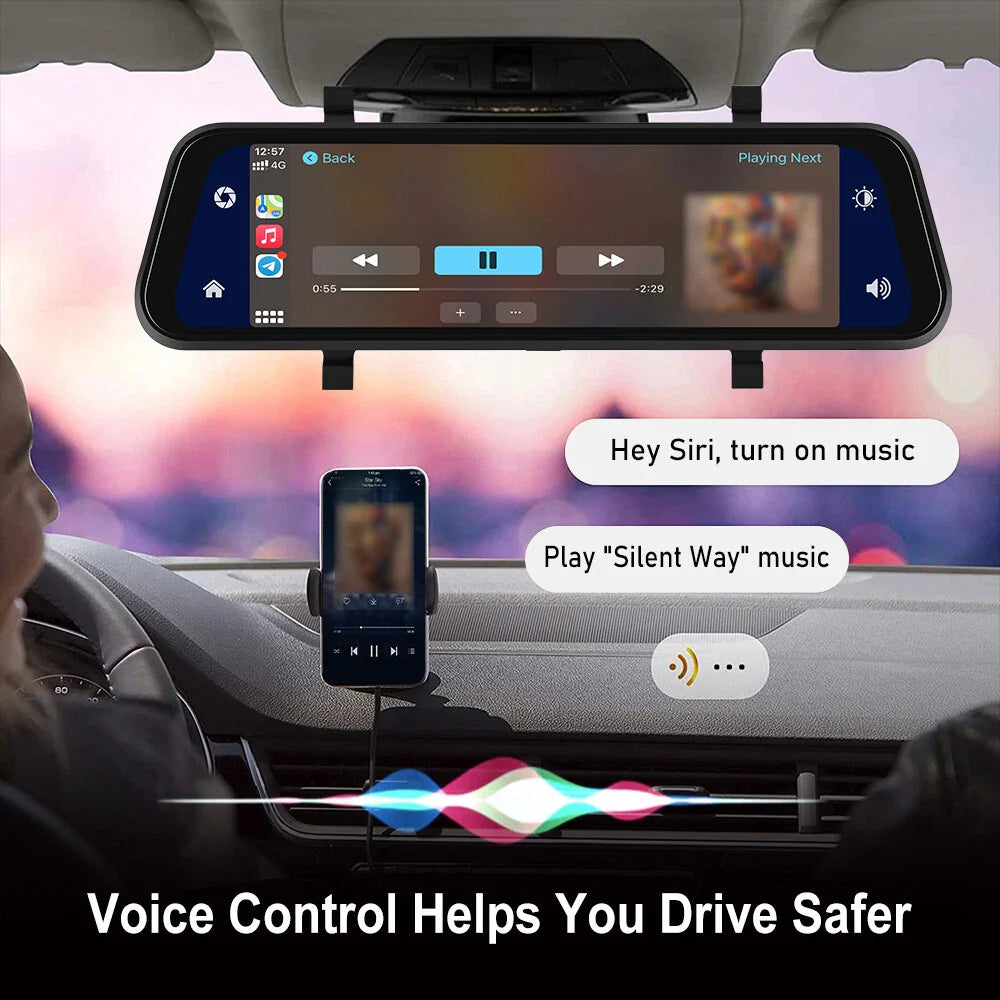 Rearview Mirror Dash Cam 4K Front & Rear | CarPlay & Smart Driving Assistant