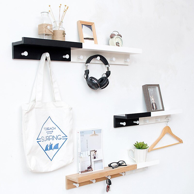 Smash Wall Shelf with Hooks – Multifunctional Wooden Storage Rack for Any Room
